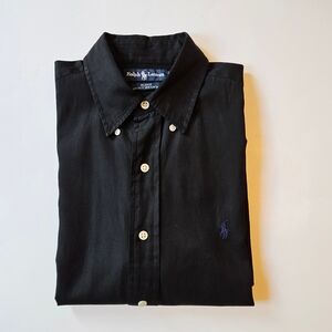 RALPH LAUREN Blake Men's M Black SilkCotton Blend Short Sleeve Button Down Shirt